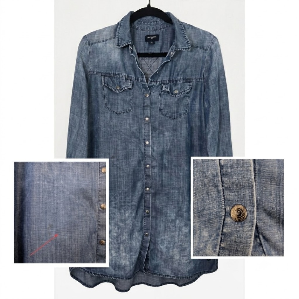 True Religion Lyocell Denim‎ Shirt Dress Small Blue Wash Western Button Up